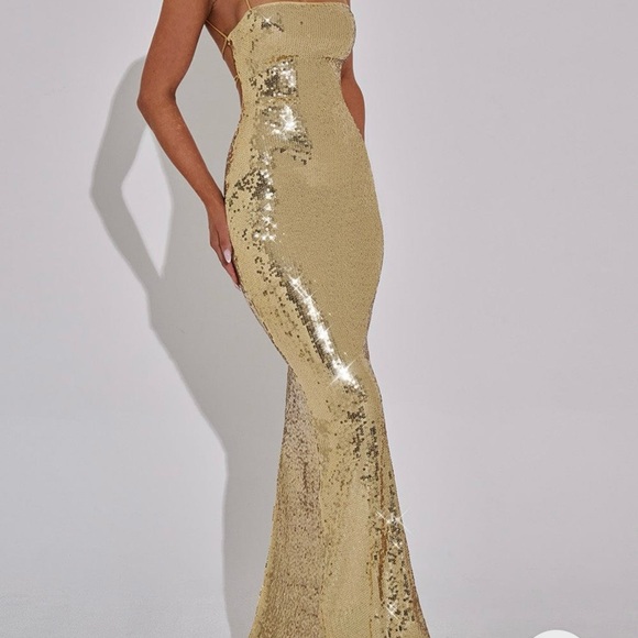 Strapless Gold Sequin Gown - Picture 1 of 3